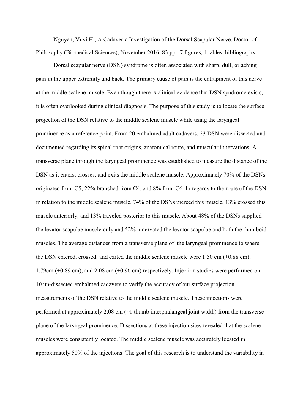 Nguyen, Vuvi H., a Cadaveric Investigation of the Dorsal Scapular Nerve