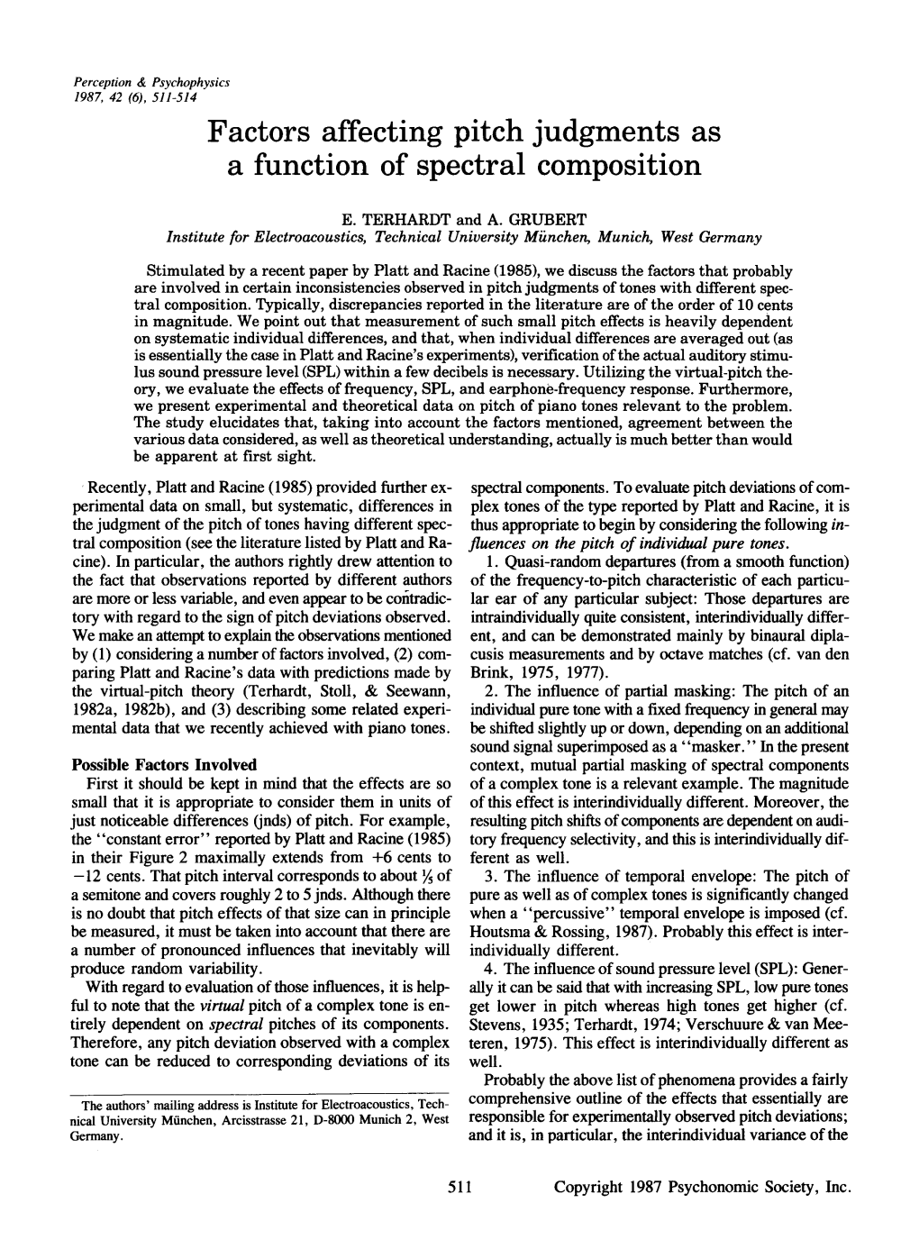 Factors Affecting Pitch Judgments As a Function of Spectral Composition