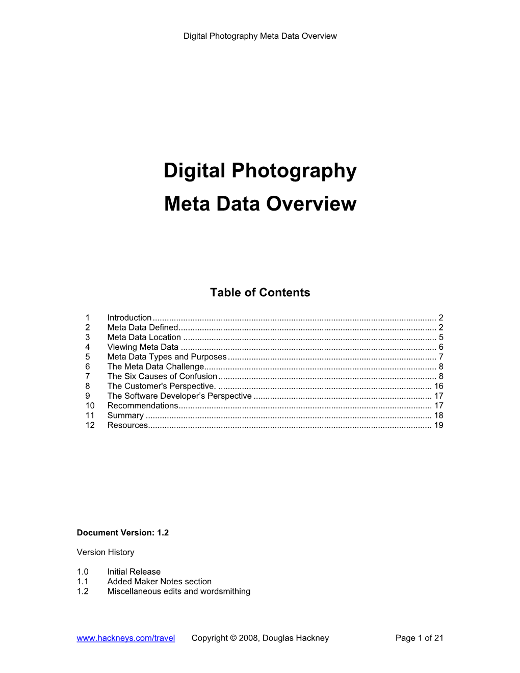 Digital Photography Meta Data Overview