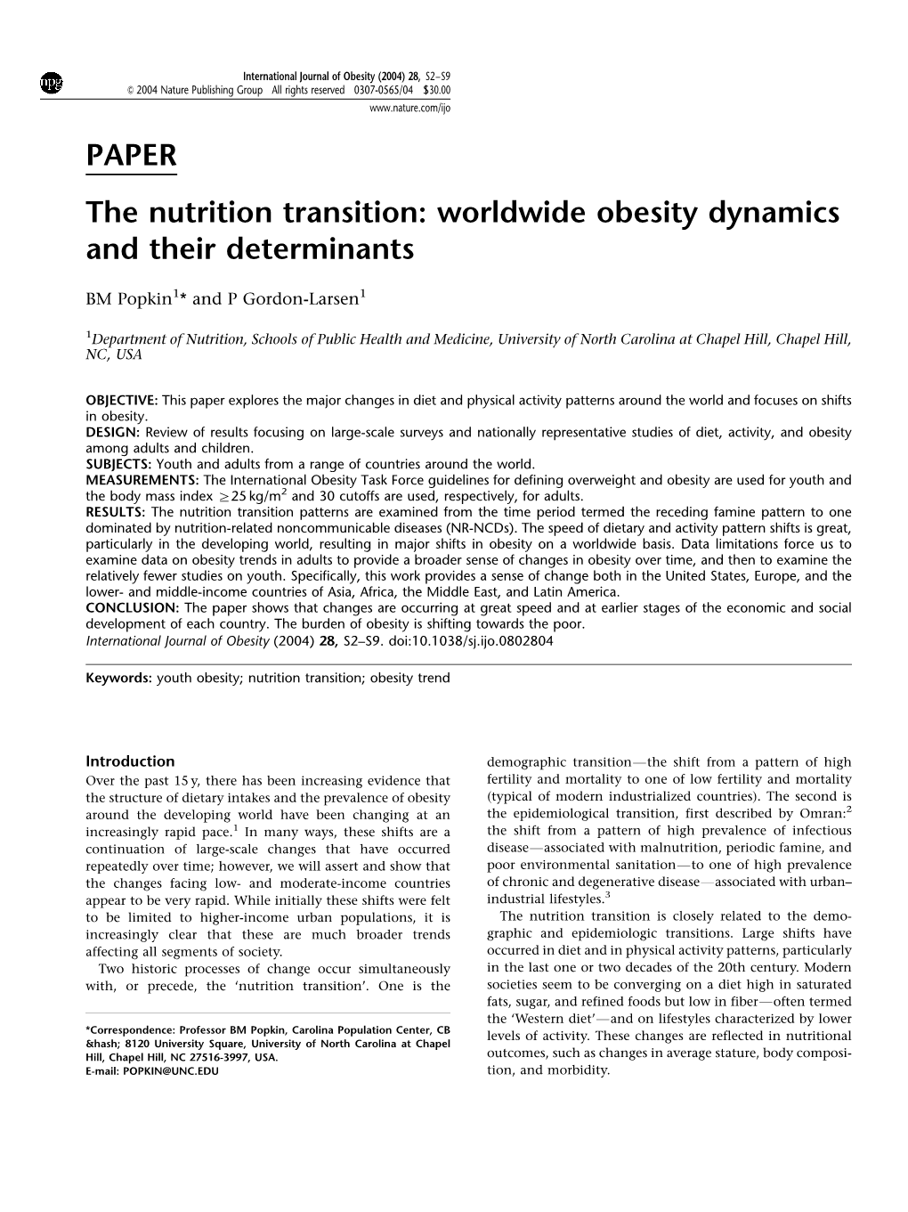 Worldwide Obesity Dynamics and Their Determinants