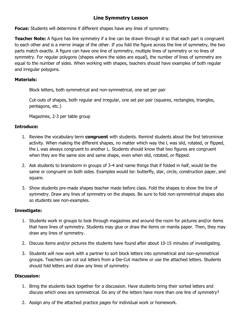 Line Symmetry Lesson