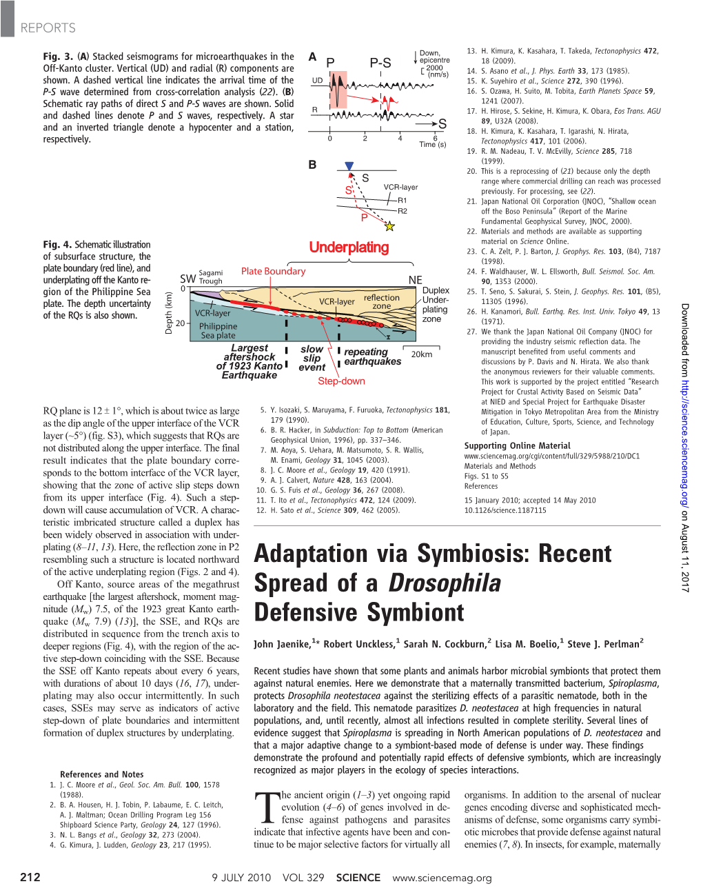 Recent Spread of a Drosophila Defensive Symbiont John Jaenike, Robert Unckless, Sarah N