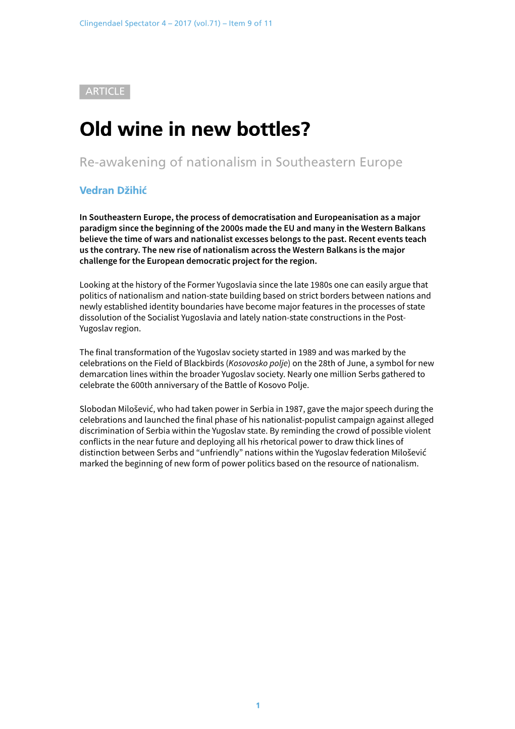 Old Wine in New Bottles? | Clingendael Spectator 4 – 2017