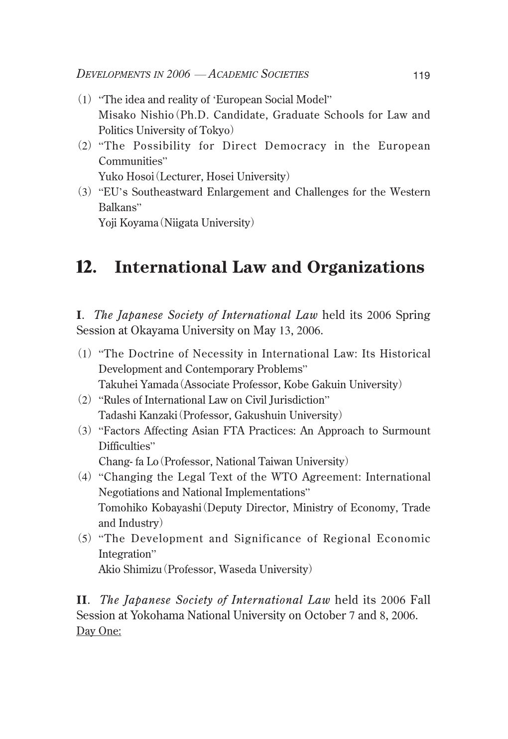 12. International Law and Organizations