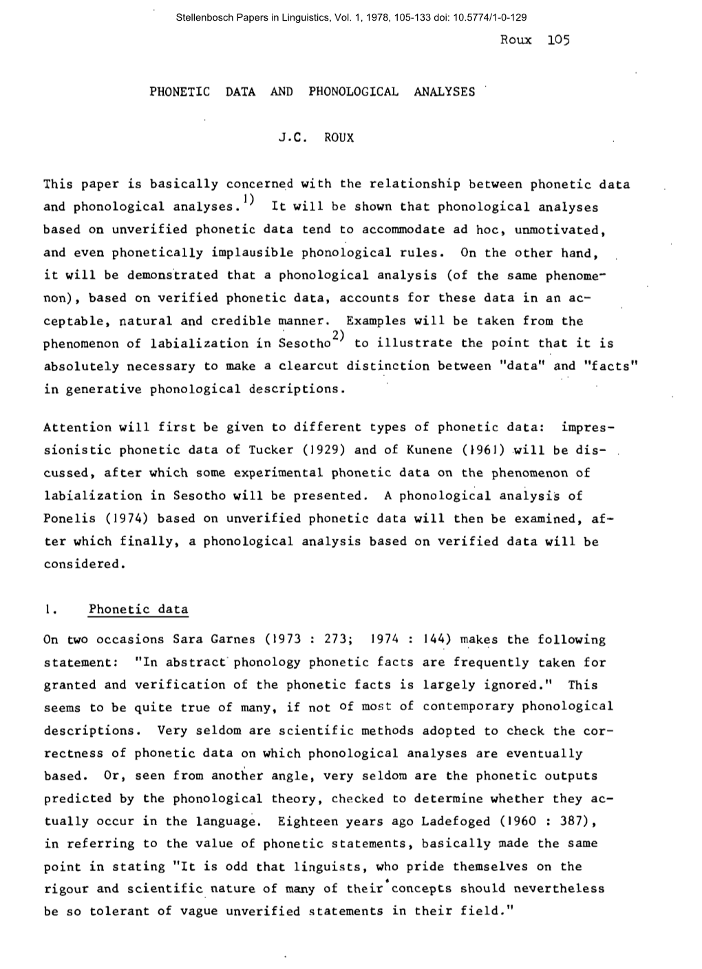 Roux 105 PHONETIC DATA and PHONOLOGICAL ANALYSES This