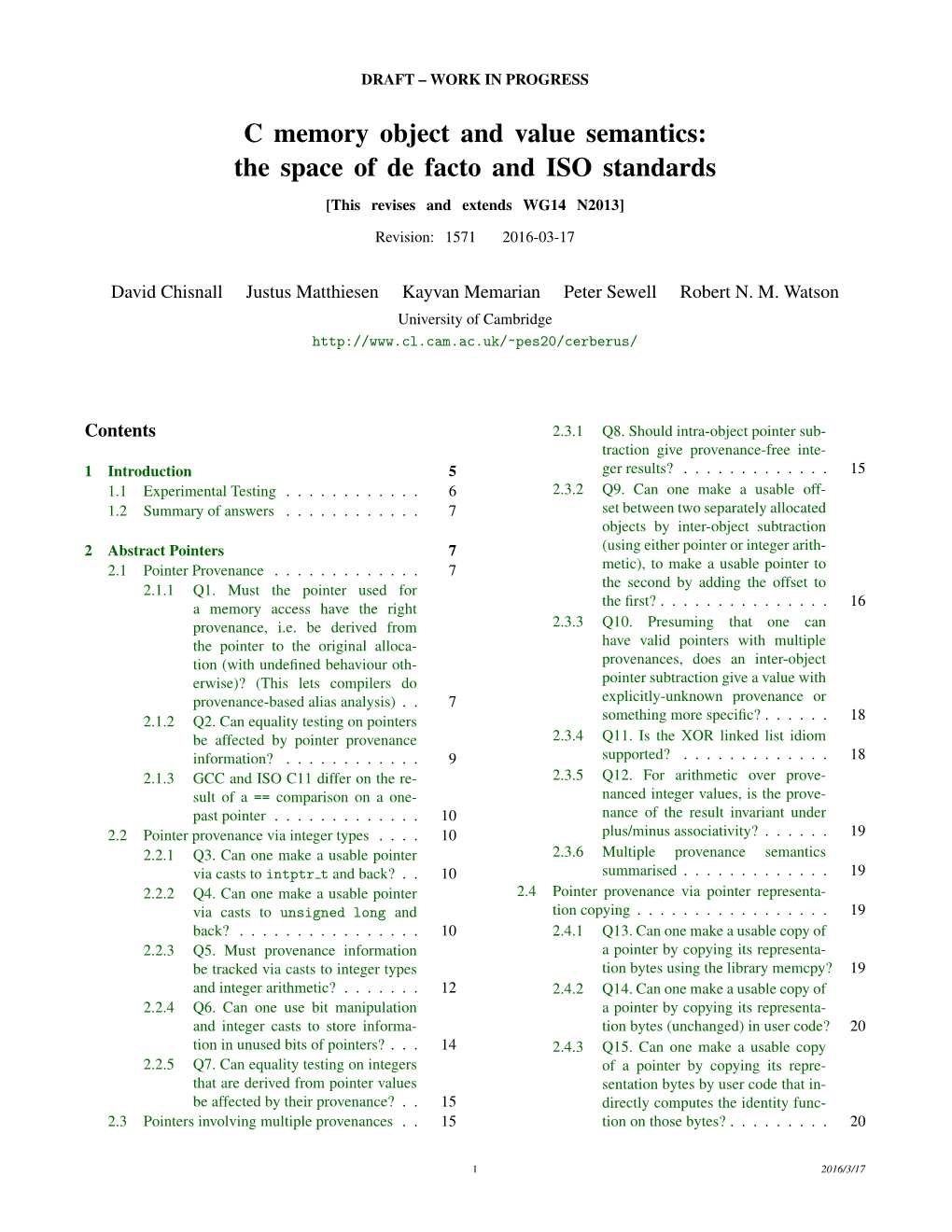 C Memory Object and Value Semantics: the Space of De Facto and ISO Standards