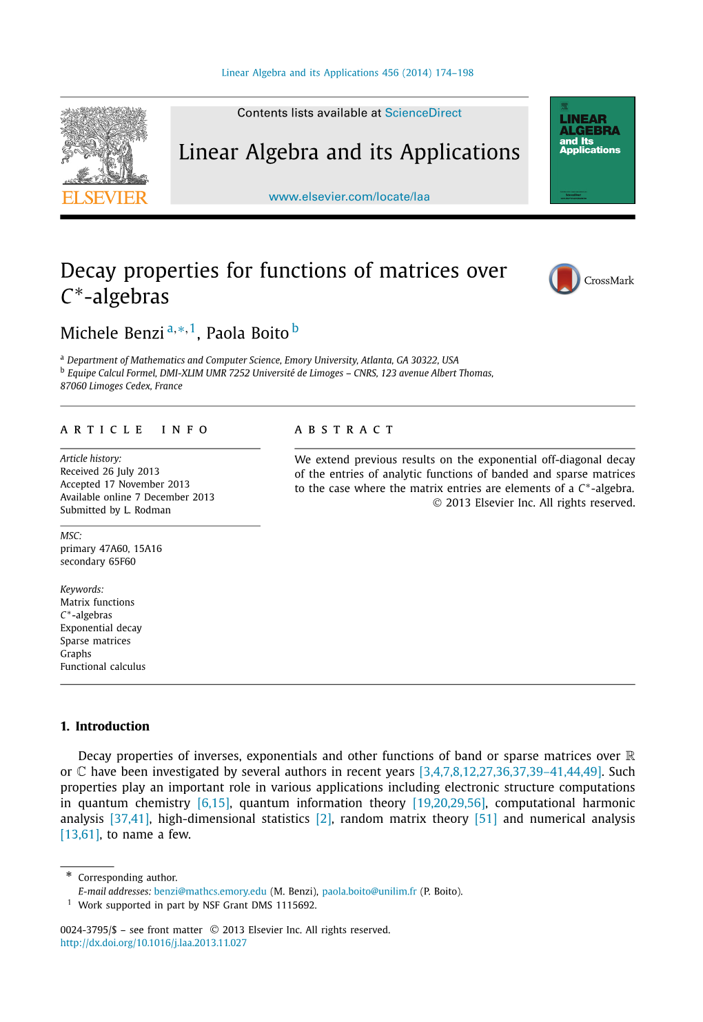 Decay Properties for Functions of Matrices Over C*-Algebras