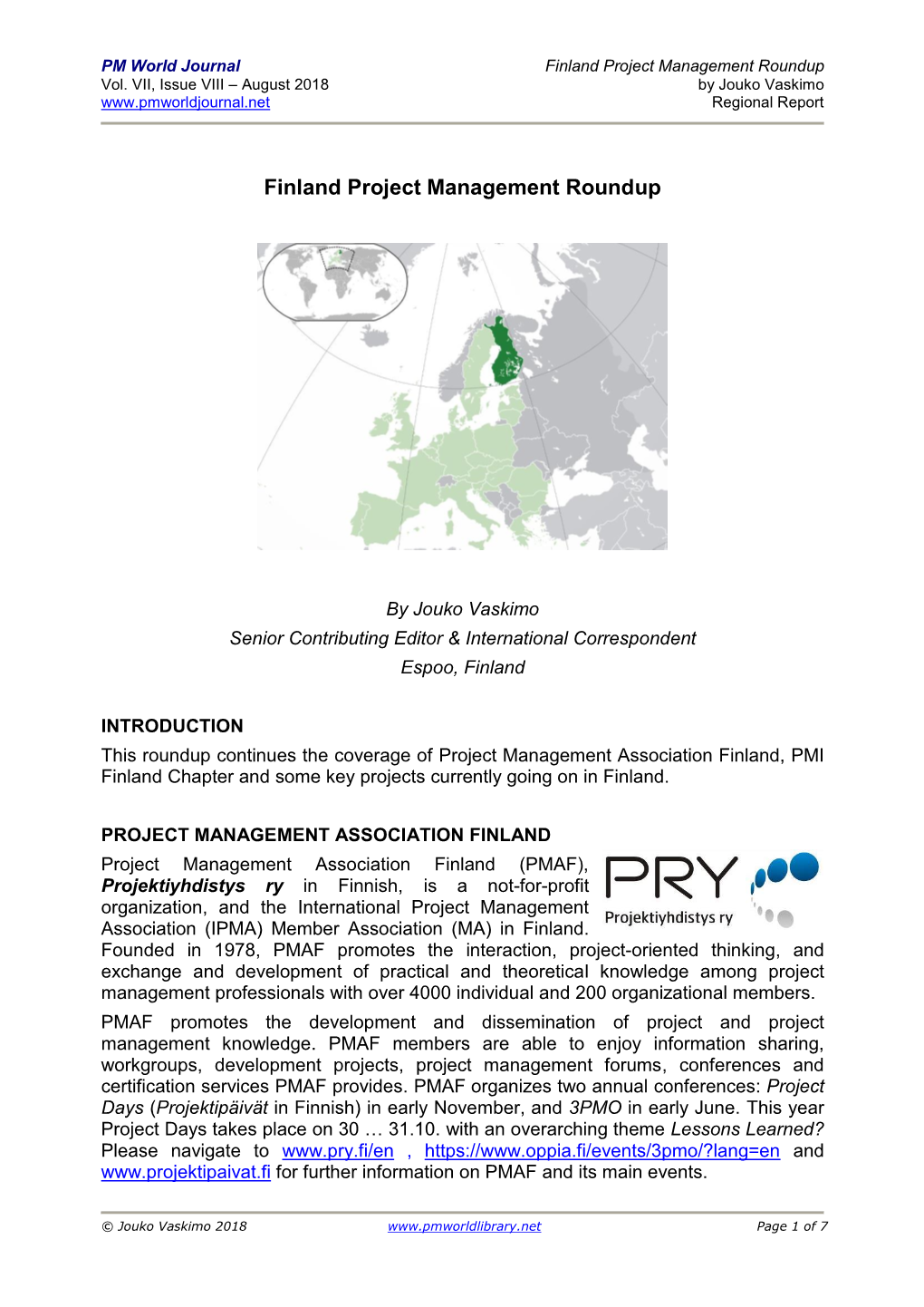 Finland Project Management Roundup Vol