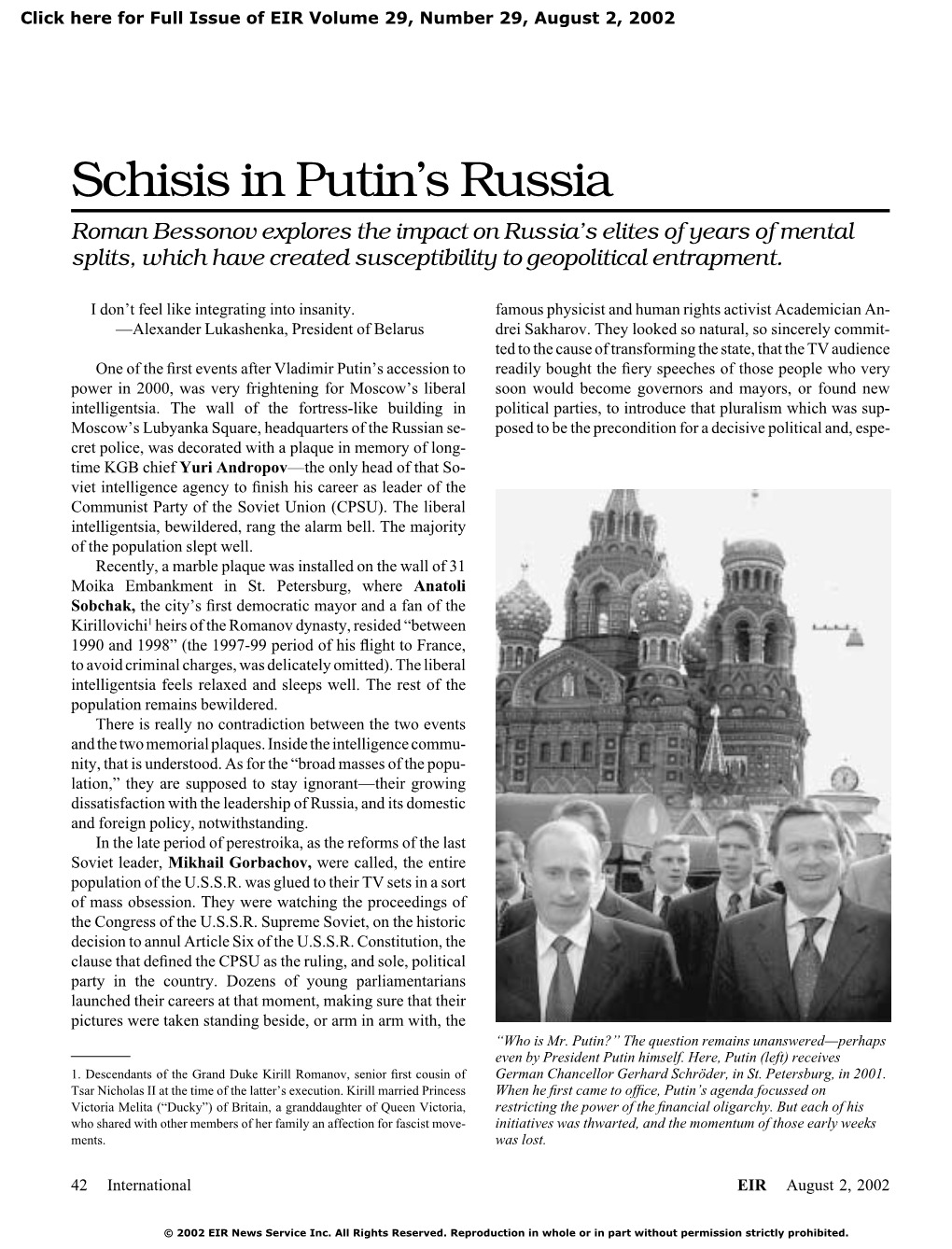 Schisis in Putin's Russia