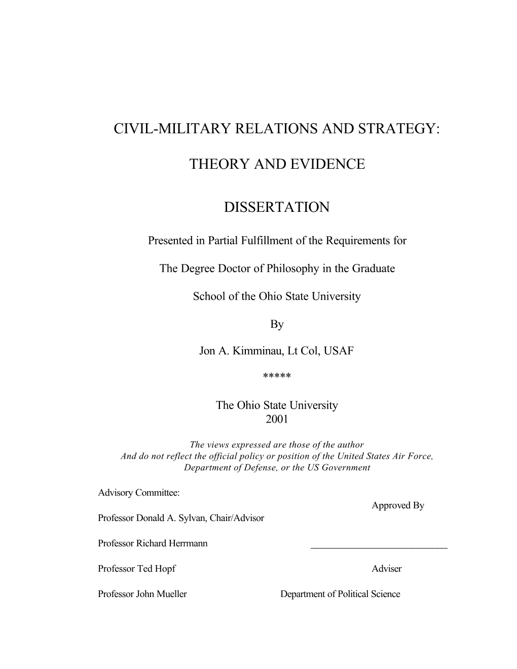 Civil-Military Relations and Strategy: Theory and Evidence Dissertation