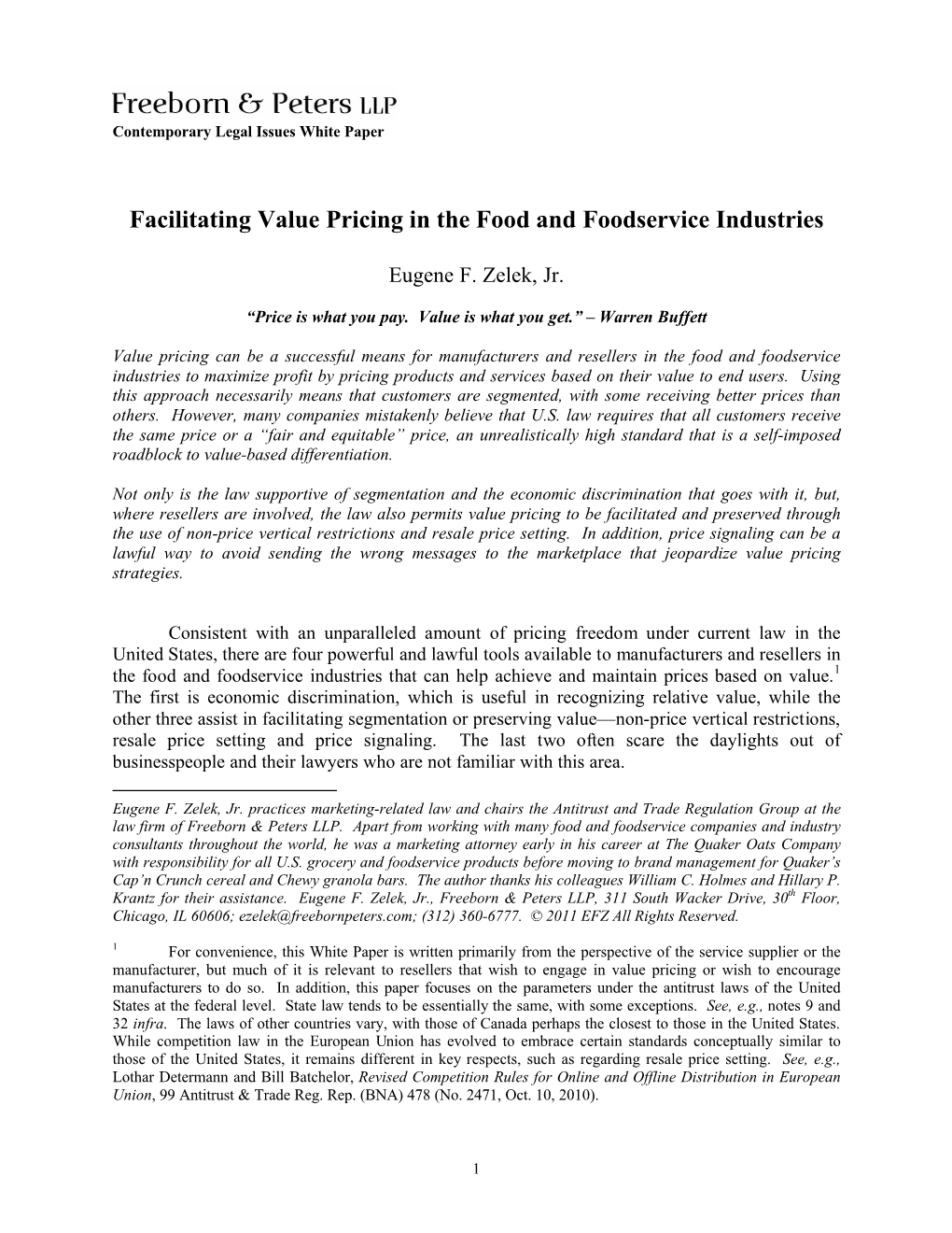 Facilitating Value Pricing in the Food and Foodservice Industries