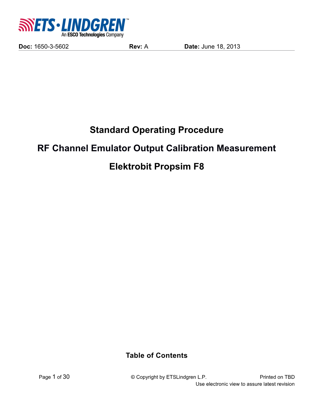 1650-3-5602 RF Channel Emulator-Propsim Output Calibration Measurement - Propsim F8 - SOP