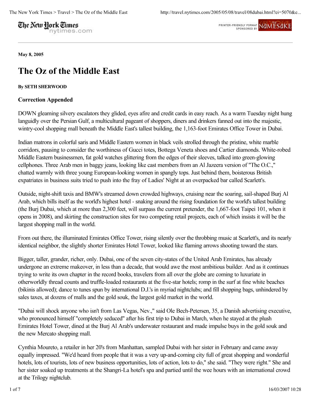 The New York Times > Travel > the Oz of the Middle East