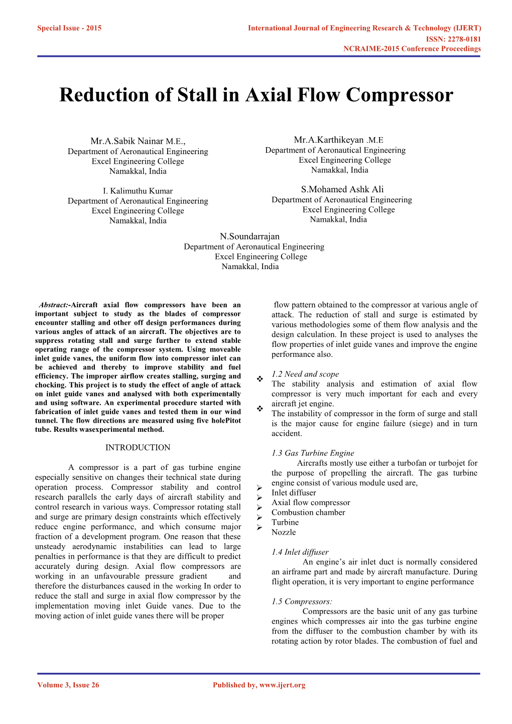 Reduction of Stall in Axial Flow Compressor