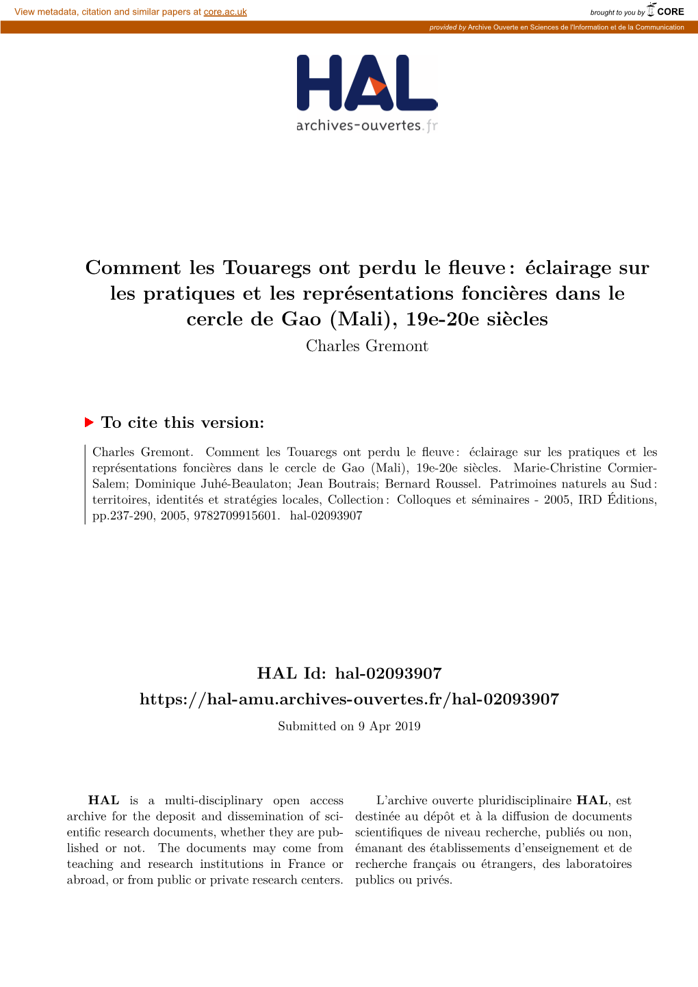 Mali), 19E-20E Siècles Charles Gremont