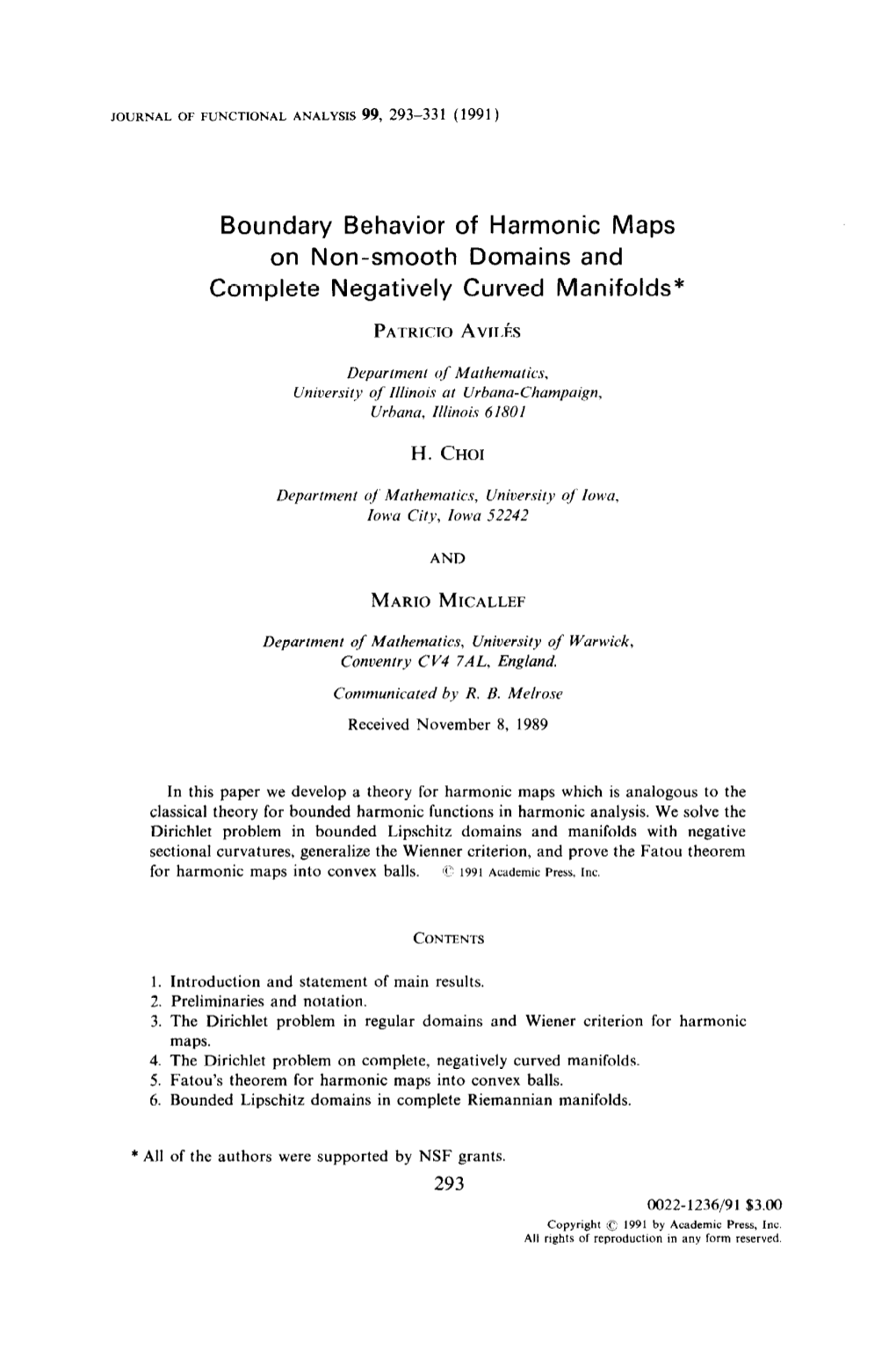 Boundary Behavior of Harmonic Maps on Non-Smooth Domains and Complete Negatively Curved Manifolds*