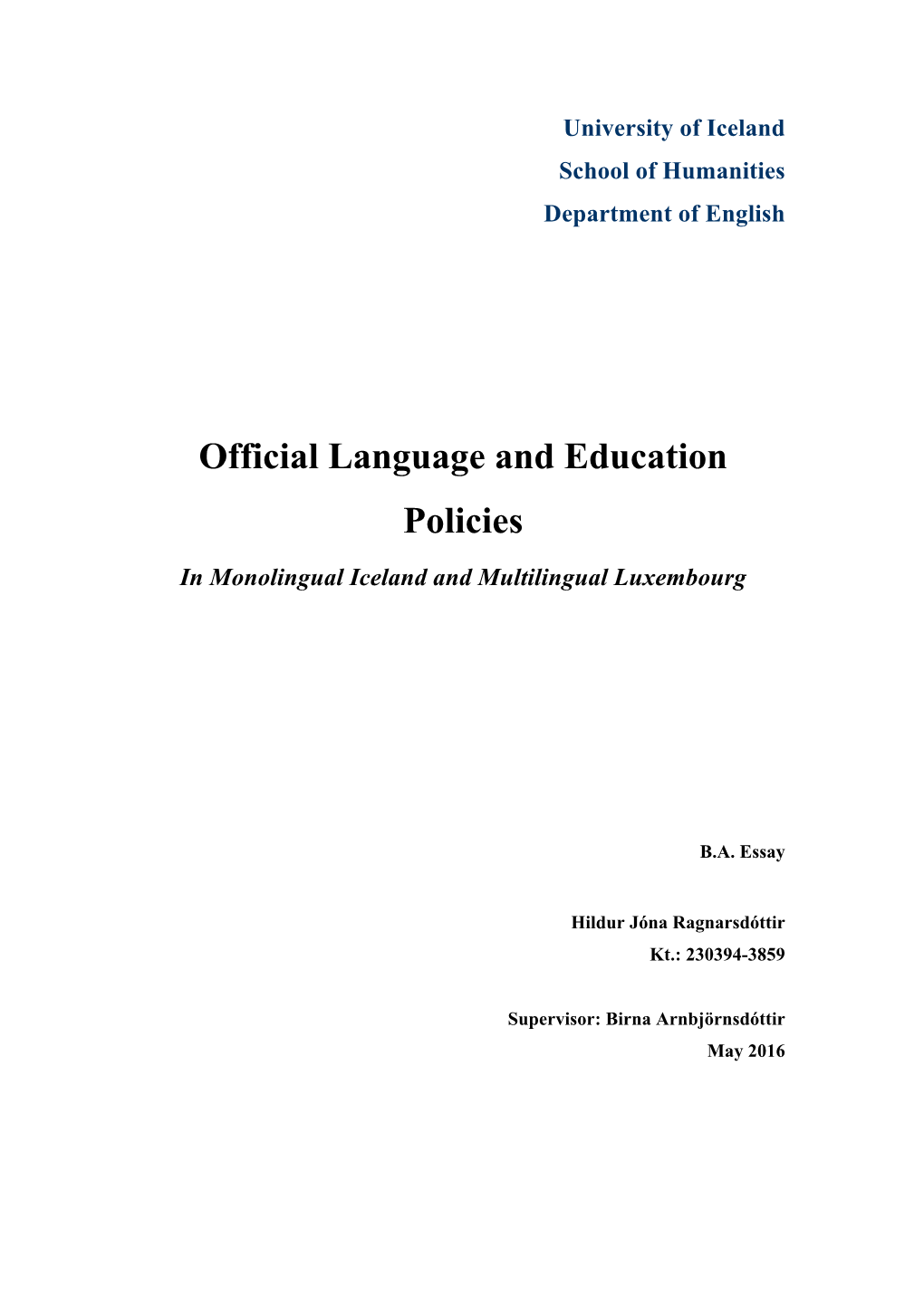 Official Language and Education Policies