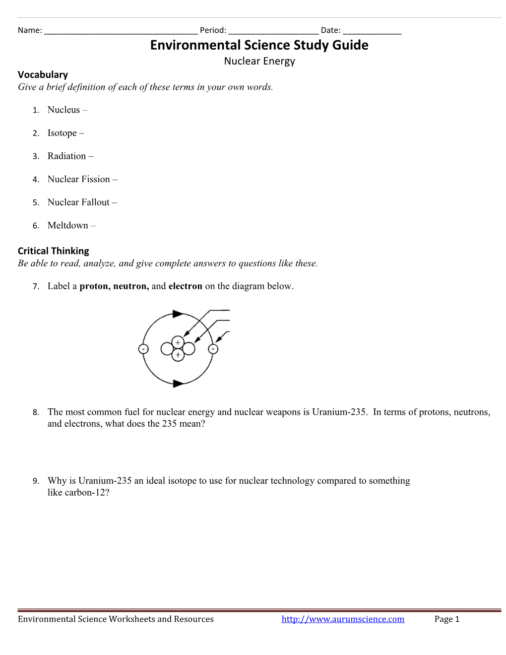 Environmental Science Study Guide s1