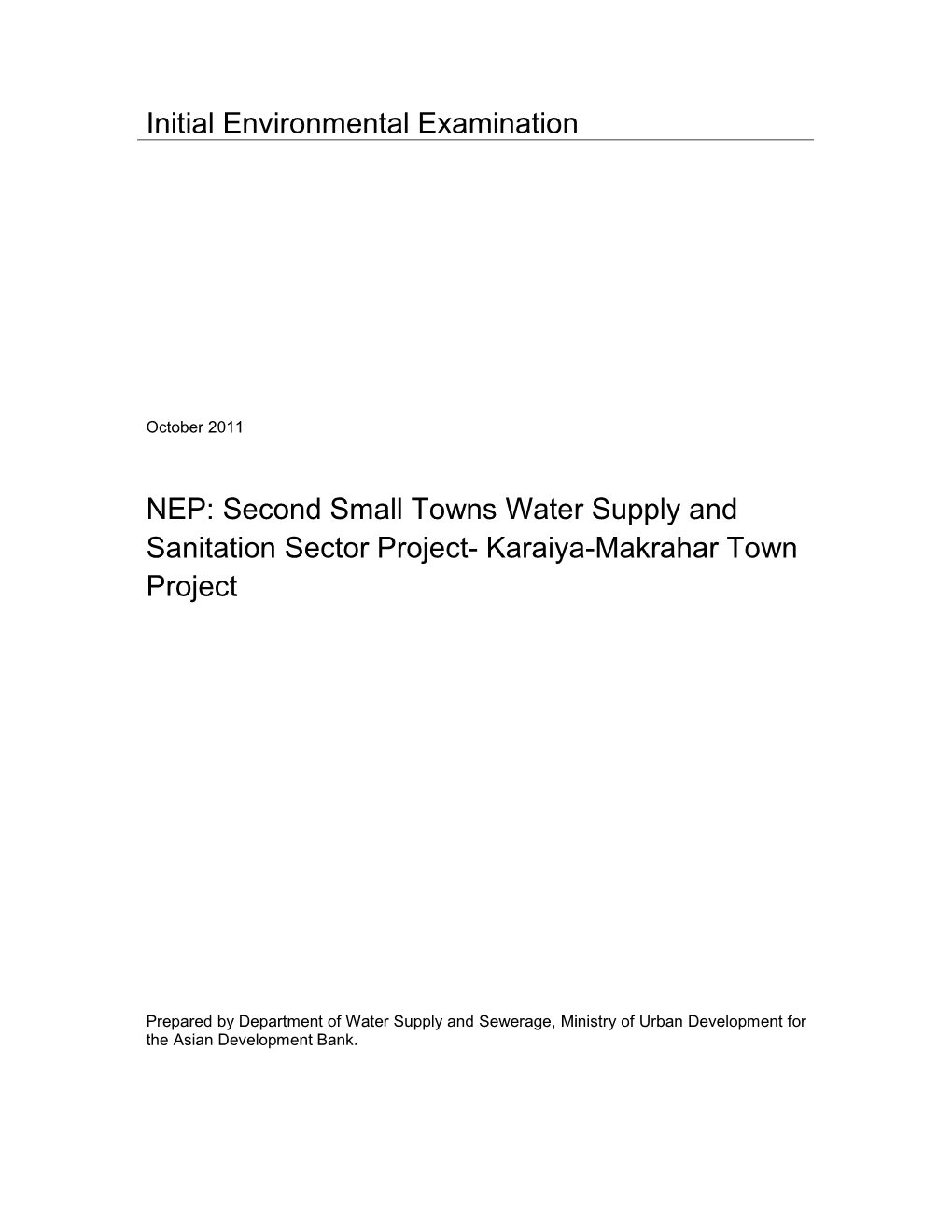 Second Small Towns Water Supply and Sanitation Sector Project- Karaiya-Makrahar Town Project
