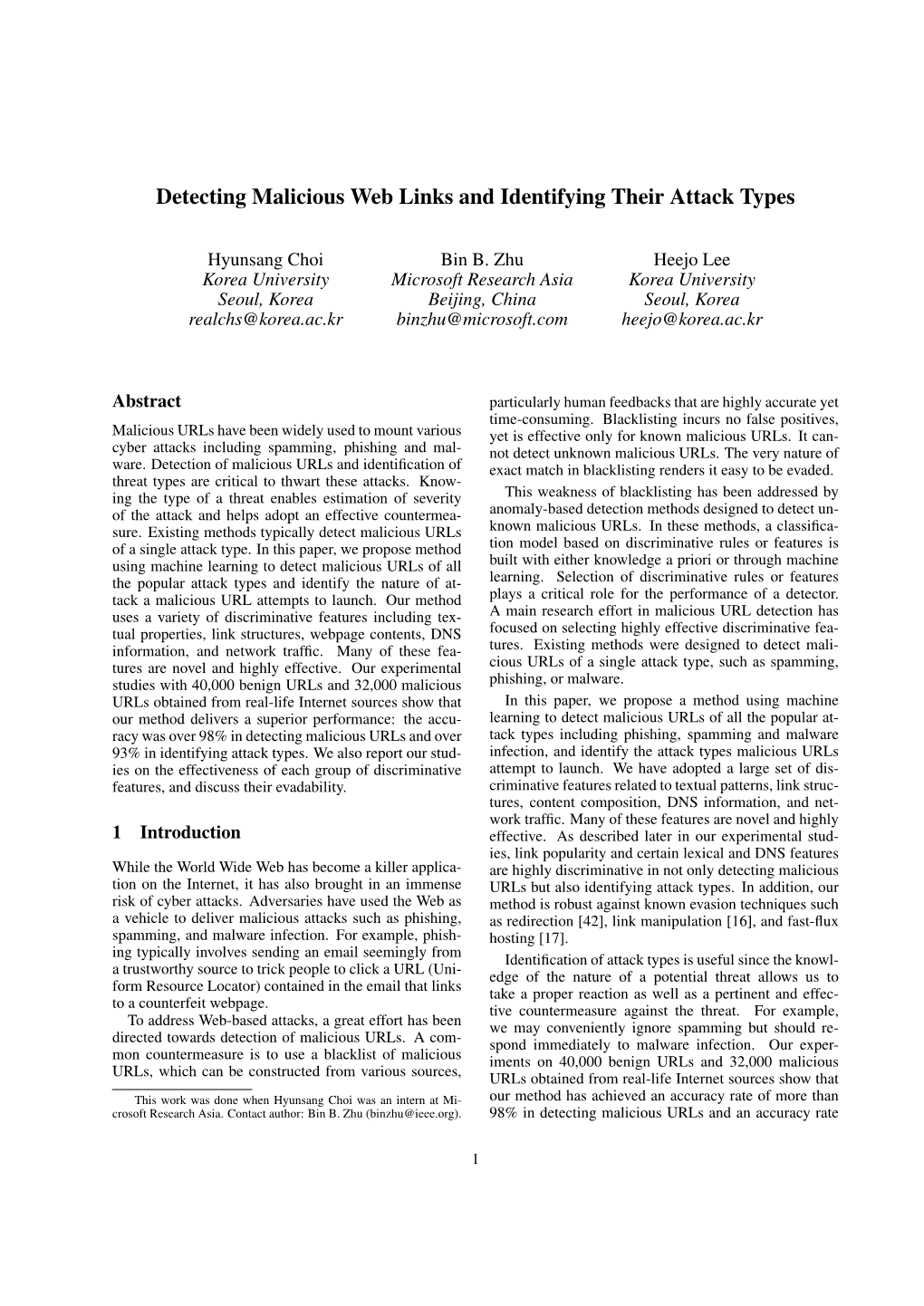 Detecting Malicious Web Links and Identifying Their Attack Types