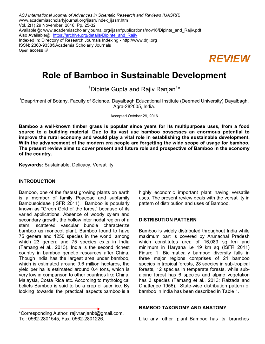 Role of Bamboo in Sustainable Development