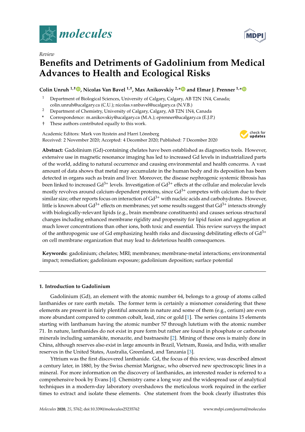 Benefits and Detriments of Gadolinium from Medical Advances to Health