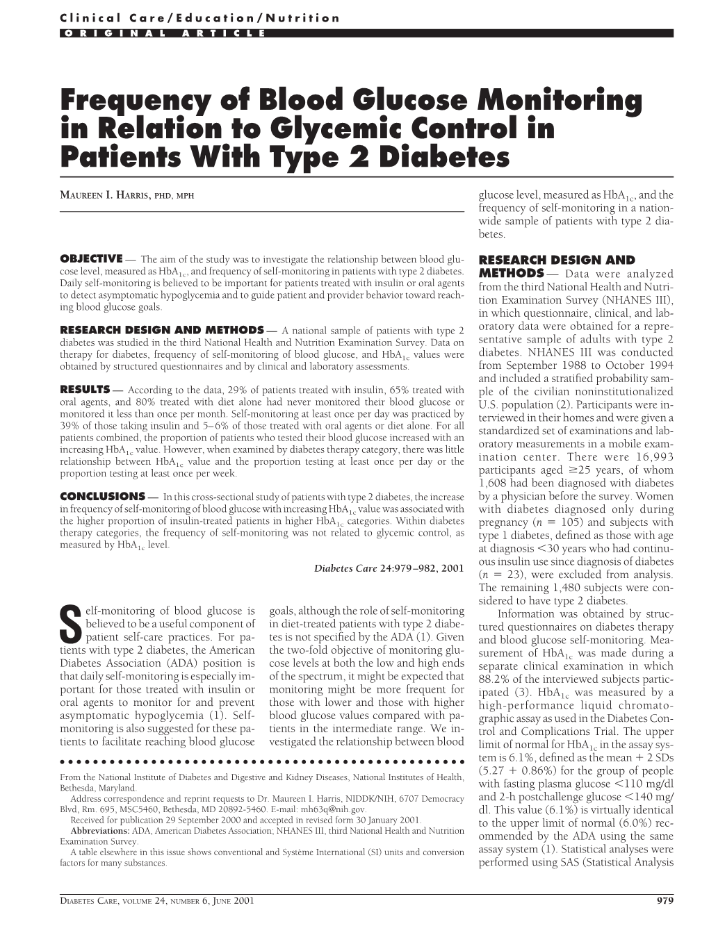 Frequency of Blood Glucose Monitoring in Relation to Glycemic Control in Patients with Type 2 Diabetes