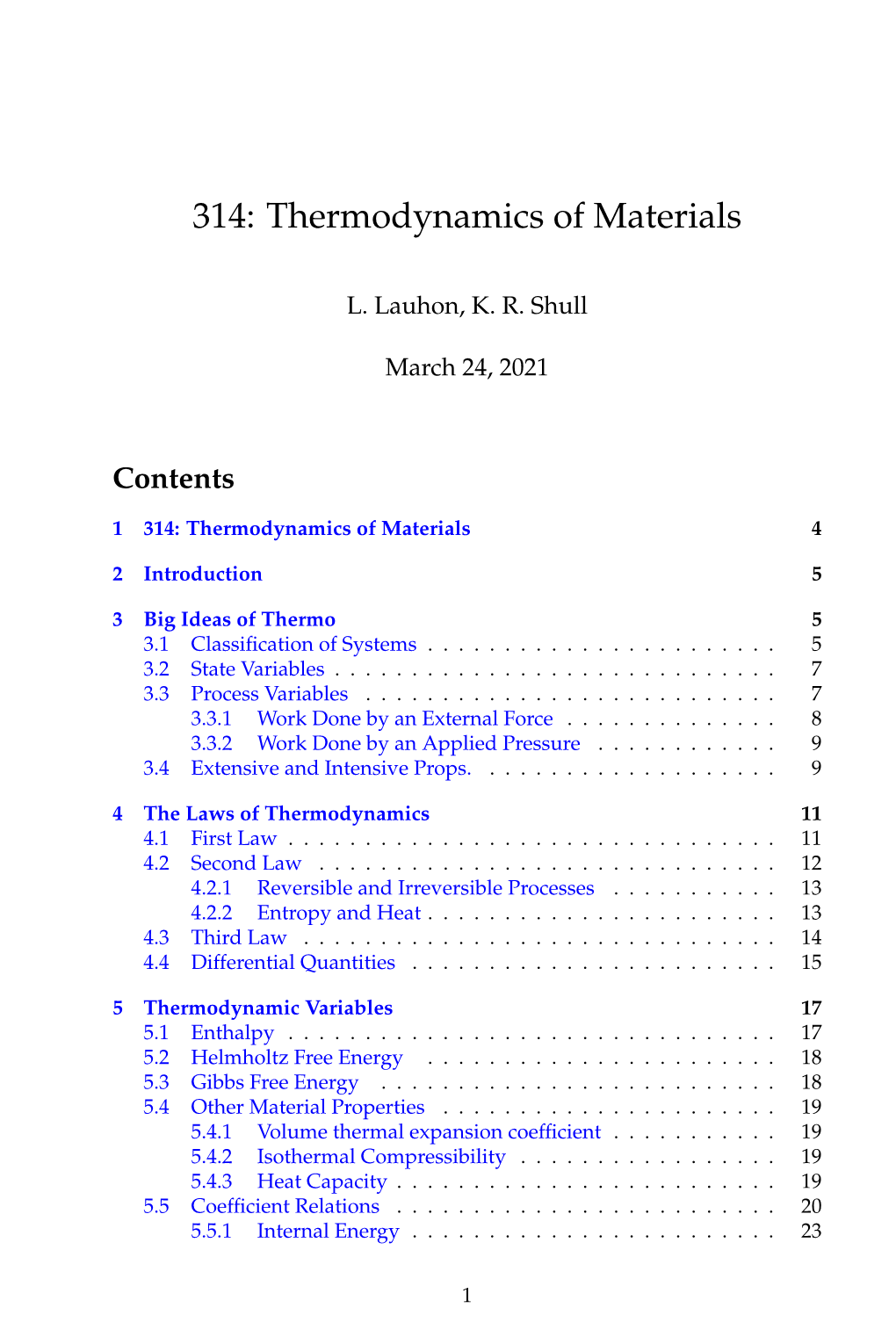 Thermodynamics of Materials