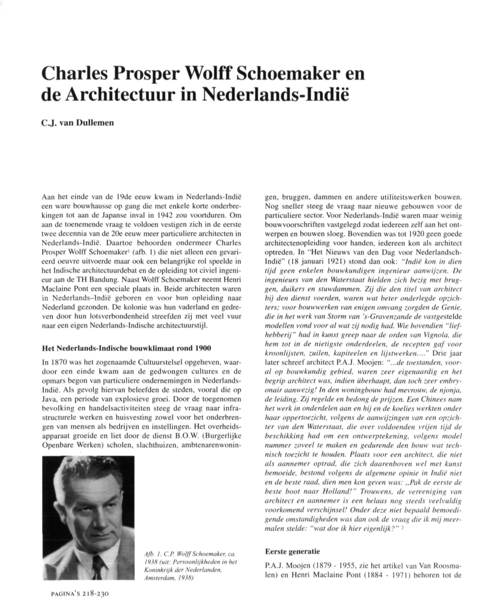 Charles Prosper Wolff Schoemaker En De Architectuur in Nederlands-Indië