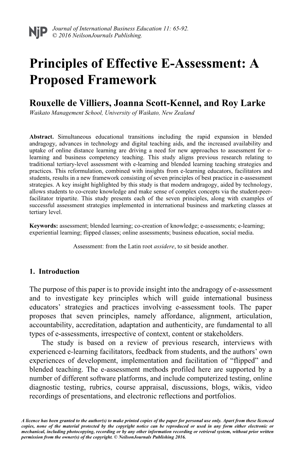 Principles of Effective E-Assessment: a Proposed Framework