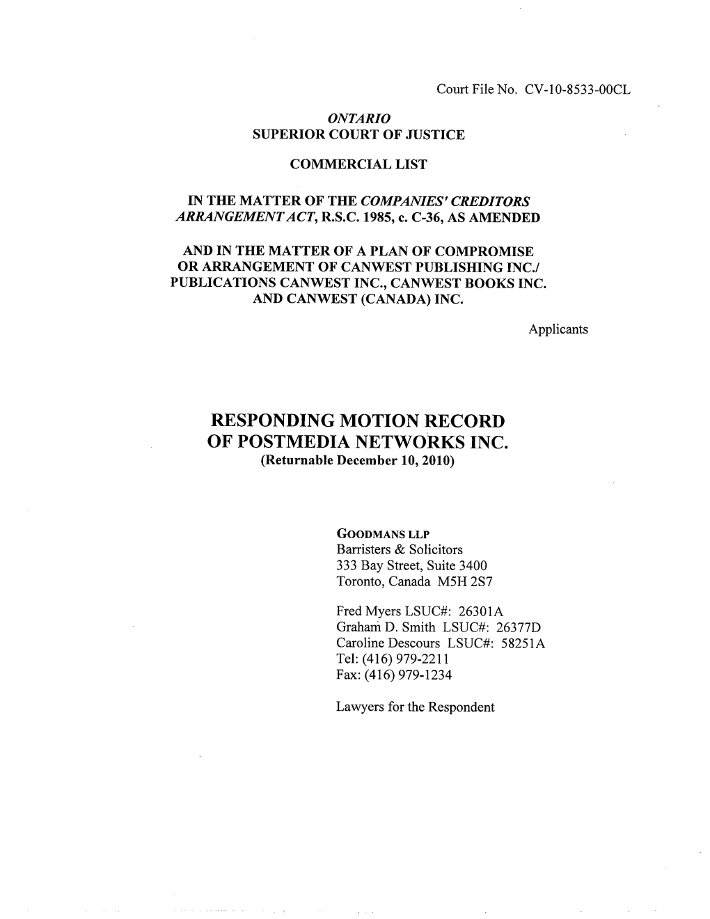 Responding Record of Postmedia Networks Part 1