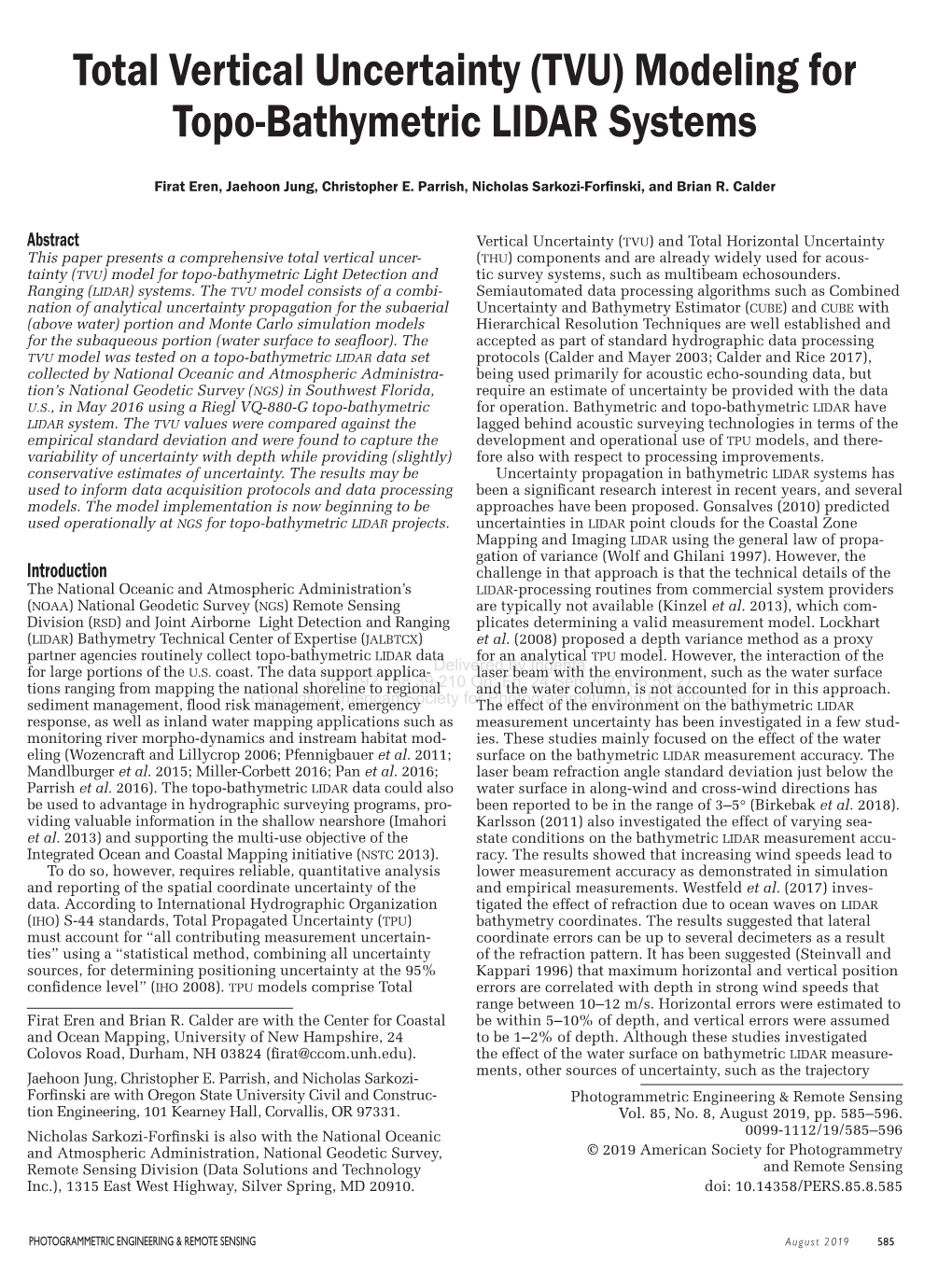 (TVU) Modeling for Topo-Bathymetric LIDAR Systems