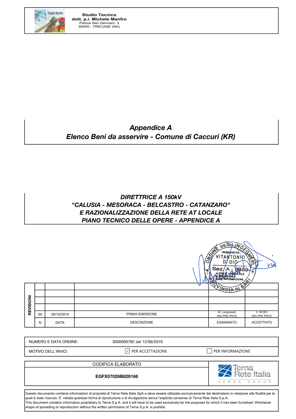 Appendice a Elenco Beni Da Asservire - Comune Di Caccuri (KR)