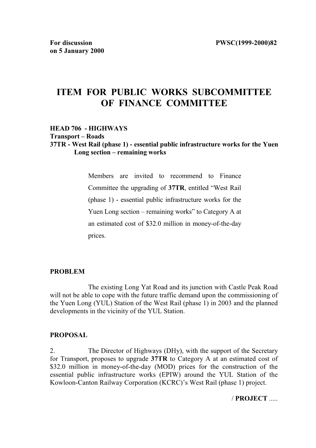 Essential Public Infrastructure Works for the Yuen Long Section – Remaining Works