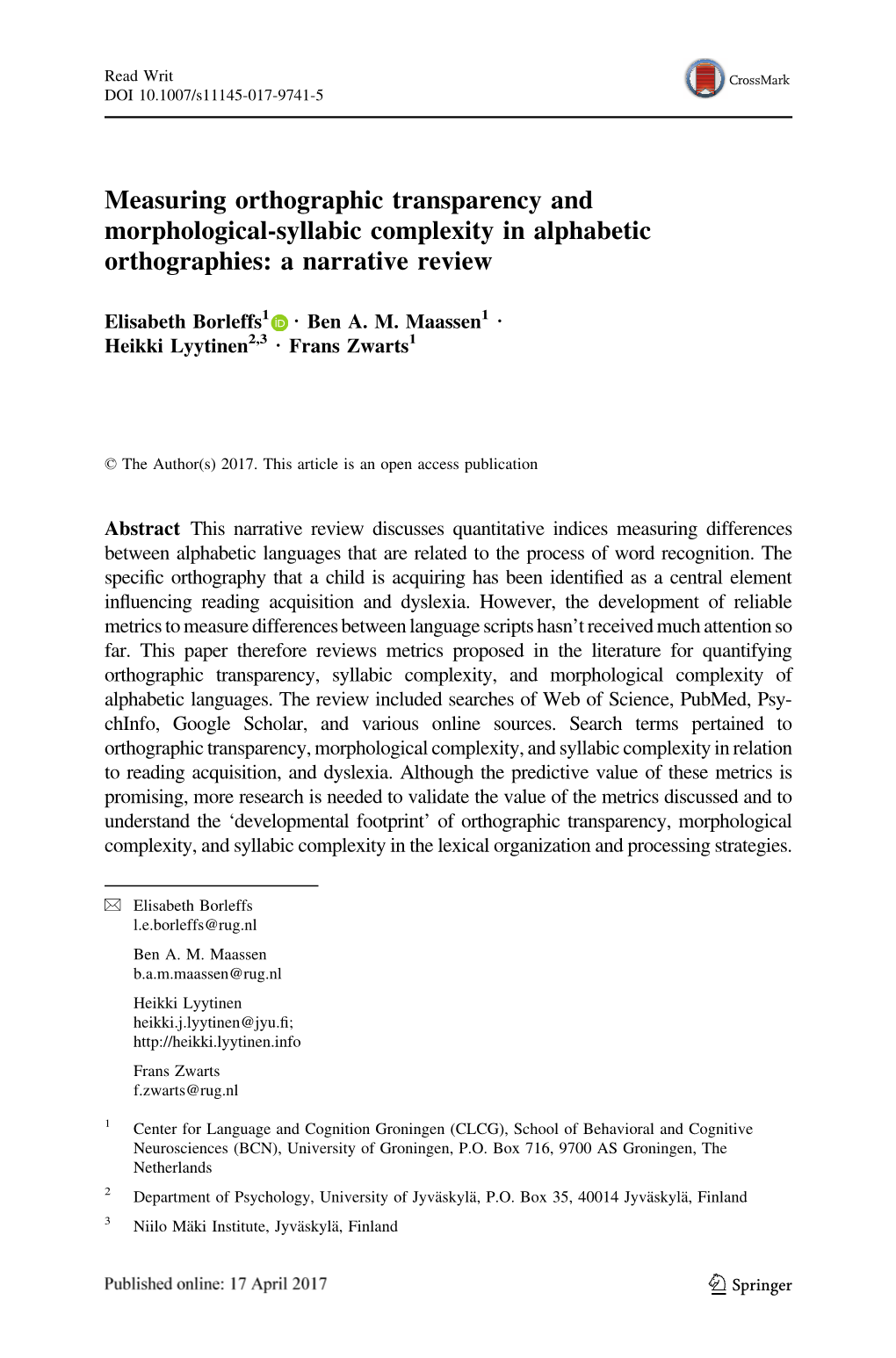 Measuring Orthographic Transparency and Morphological-Syllabic Complexity in Alphabetic Orthographies: a Narrative Review