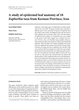 A Study of Epidermal Leaf Anatomy of 18 Euphorbia Taxa from Kerman Province, Iran