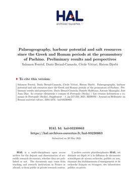 Palaeogeography, Harbour Potential and Salt Resources Since the Greek and Roman Periods at the Promontory of Pachino