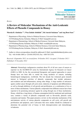 A Review of Molecular Mechanisms of the Anti-Leukemic Effects of Phenolic Compounds in Honey