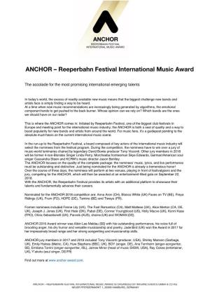Reeperbahn Festival International Music Award