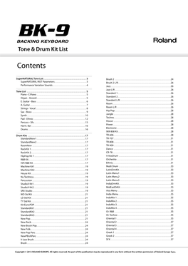 Tone & Drum Kit List