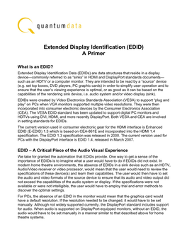 Extended Display Identification (EDID) a Primer