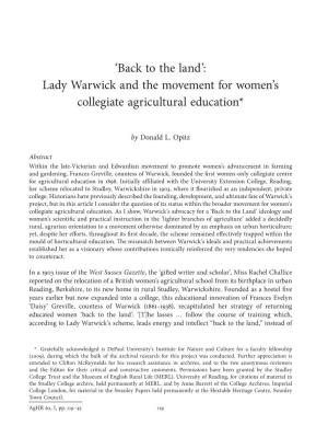 Lady Warwick and the Movement for Women's Collegiate Agricultural