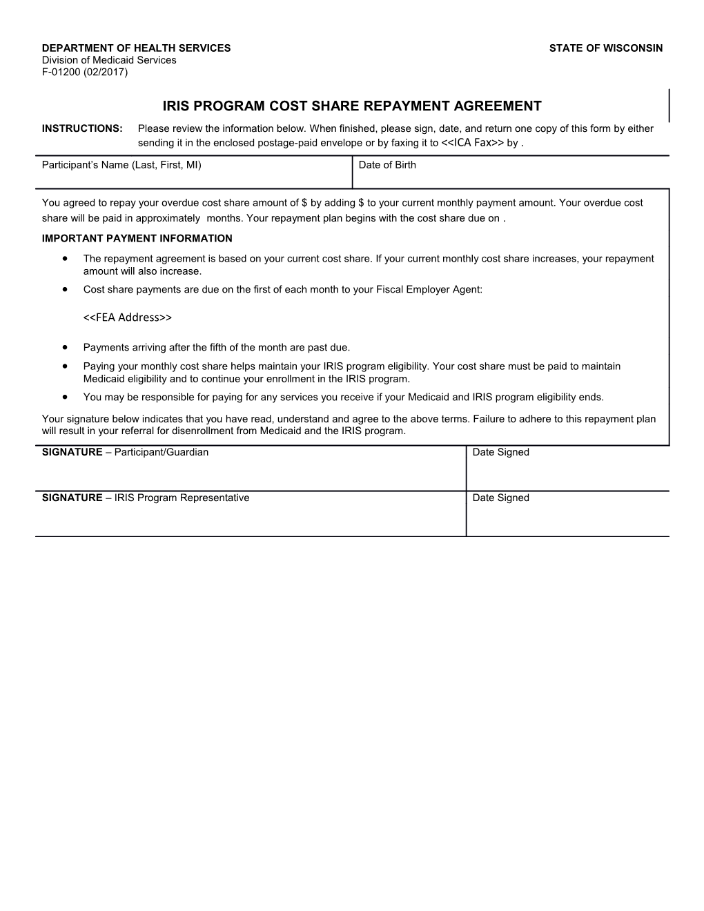 IRIS Program Cost Share Repayment Agreement