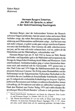 Hermann Burgers Intention Die Welt Als Sprache Zu Sehen in Der