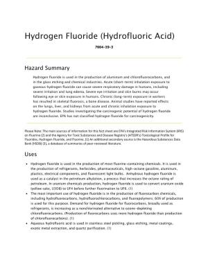 Hydrogen Fluoride (Hydrofluoric Acid)