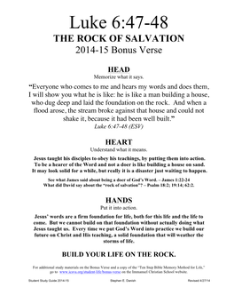 Luke 6:47-48 the ROCK of SALVATION 2014-15 Bonus Verse