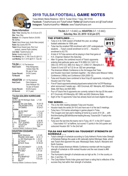 2019 TULSA FOOTBALL GAME NOTES Tulsa Athletic Media Relations • 800 S