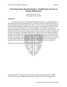 Insights from Research on Dunbar High School