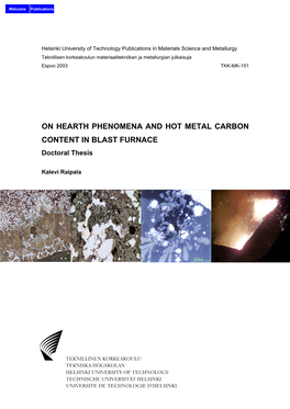 ON HEARTH PHENOMENA and HOT METAL CARBON CONTENT in BLAST FURNACE Doctoral Thesis