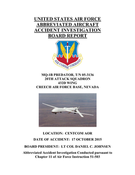 United States Air Force Abbreviated Aircraft Accident Investigation Board Report